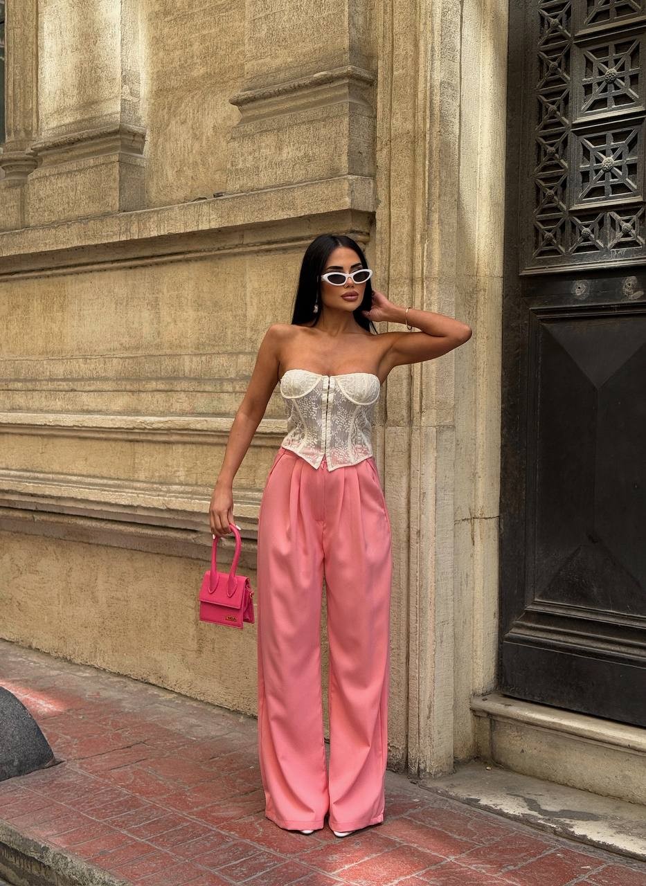 Yanları Düğme Detaylı Salaş Palazzo Pantolon - Pembe