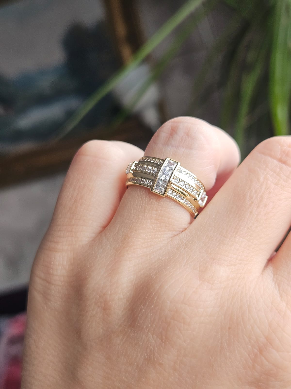 Slowshe-14K Altın Kaplama Dolgu Taşlı Yüzük