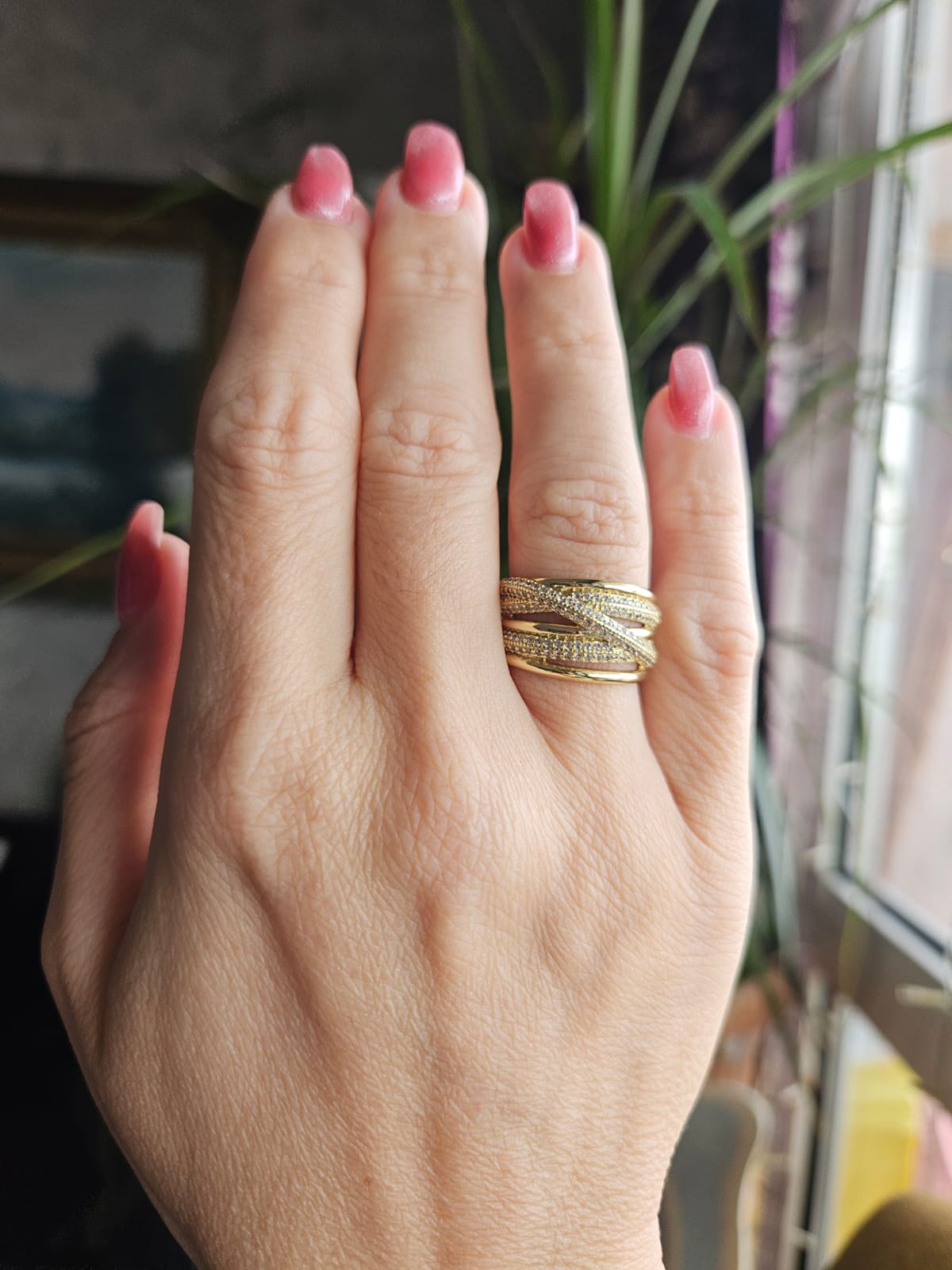 Slowshe-14K Altın Kaplama Taşlı  Yüzük