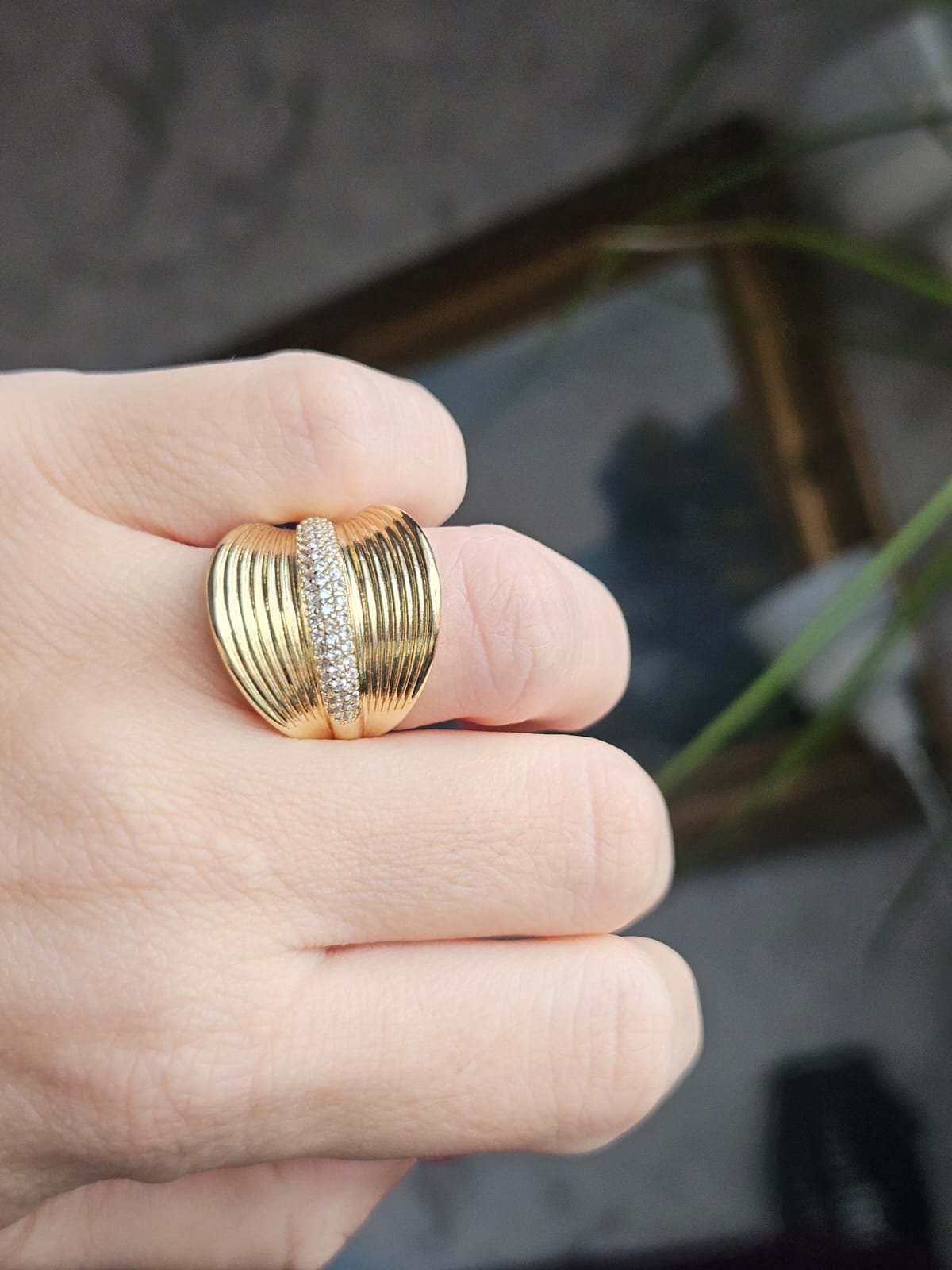 Slowshe-14K Altın Kaplama Yelpaze Yüzük