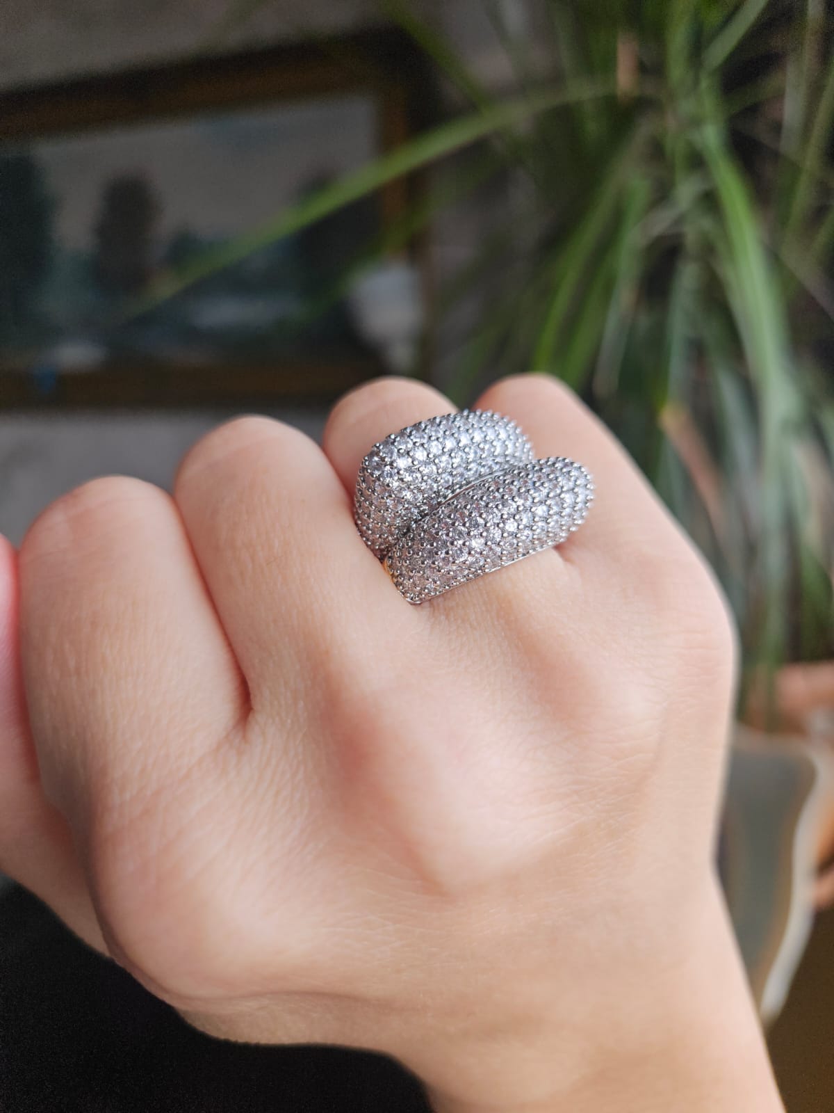 Slowshe-14K Altın Kaplama Zirkon Taşlı Asimetrik  2’li Yüzük