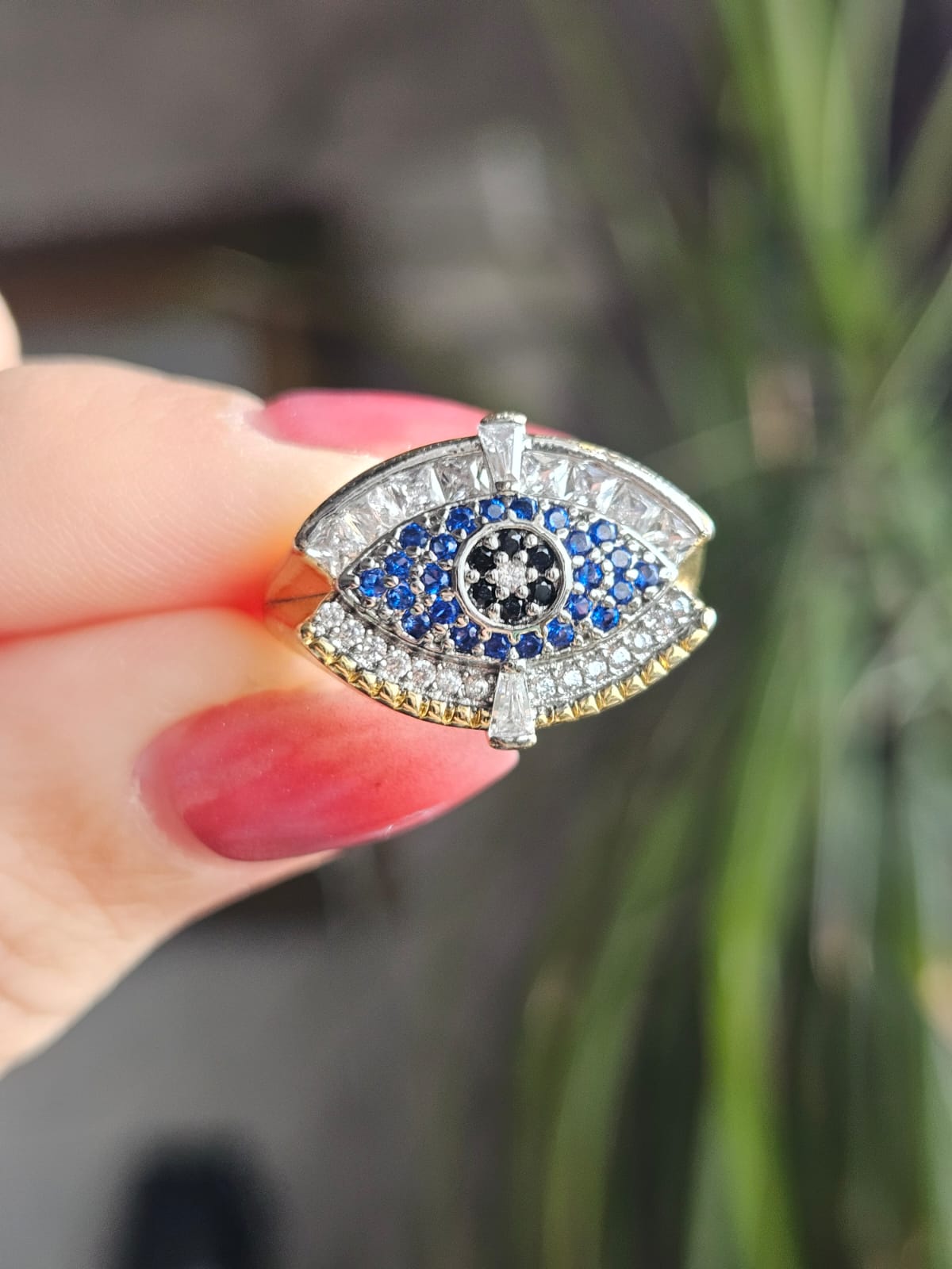 Slowshe-14K Altın Kaplama Göz Taşlı Yüzük