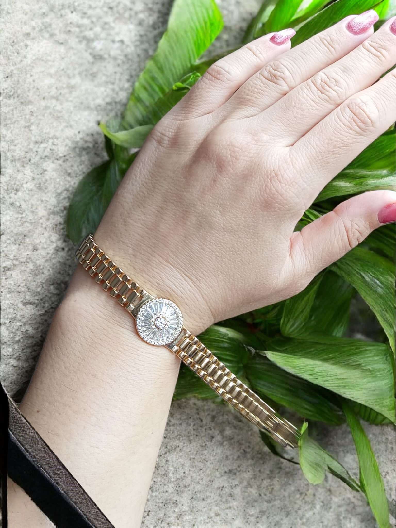 14K Gold Renkli Vip Seri Rolin Yuvarlak Taşlı Bileklik