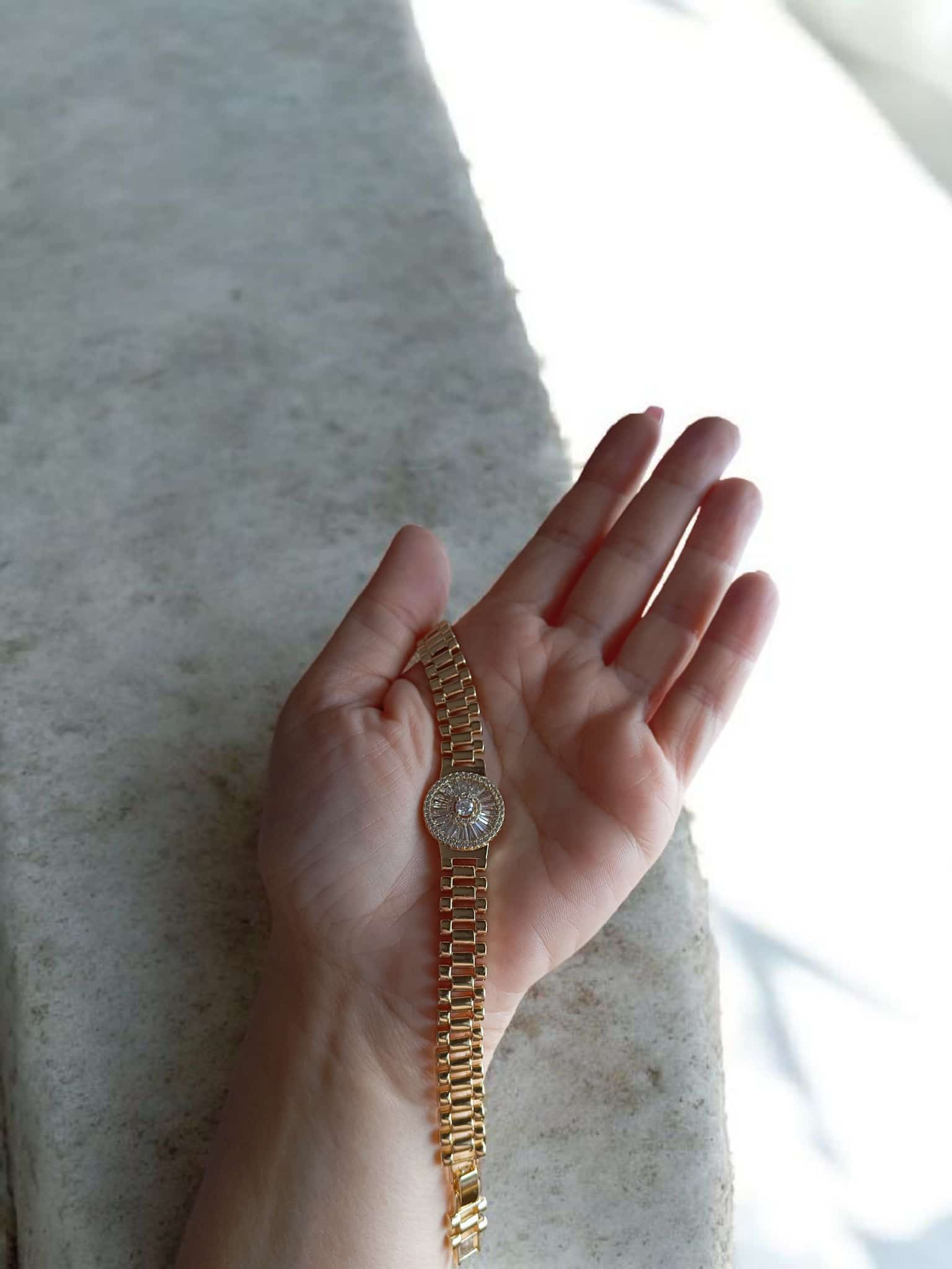 14K Gold Renkli Vip Seri Rolin Yuvarlak Taşlı Bileklik