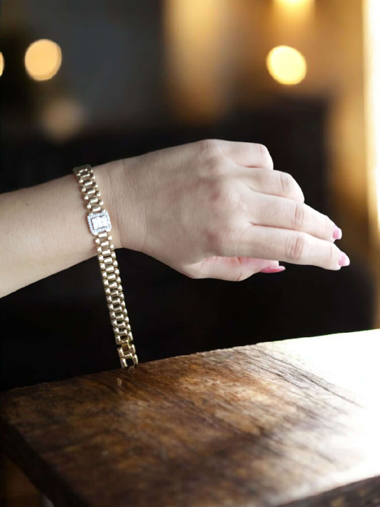 14K Gold Renkli Vip Seri Rolin Baget Taşlı Bileklik