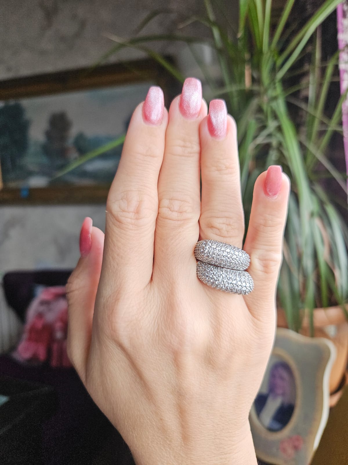 Slowshe-14K Altın Kaplama Zirkon Taşlı Asimetrik  2’li Yüzük