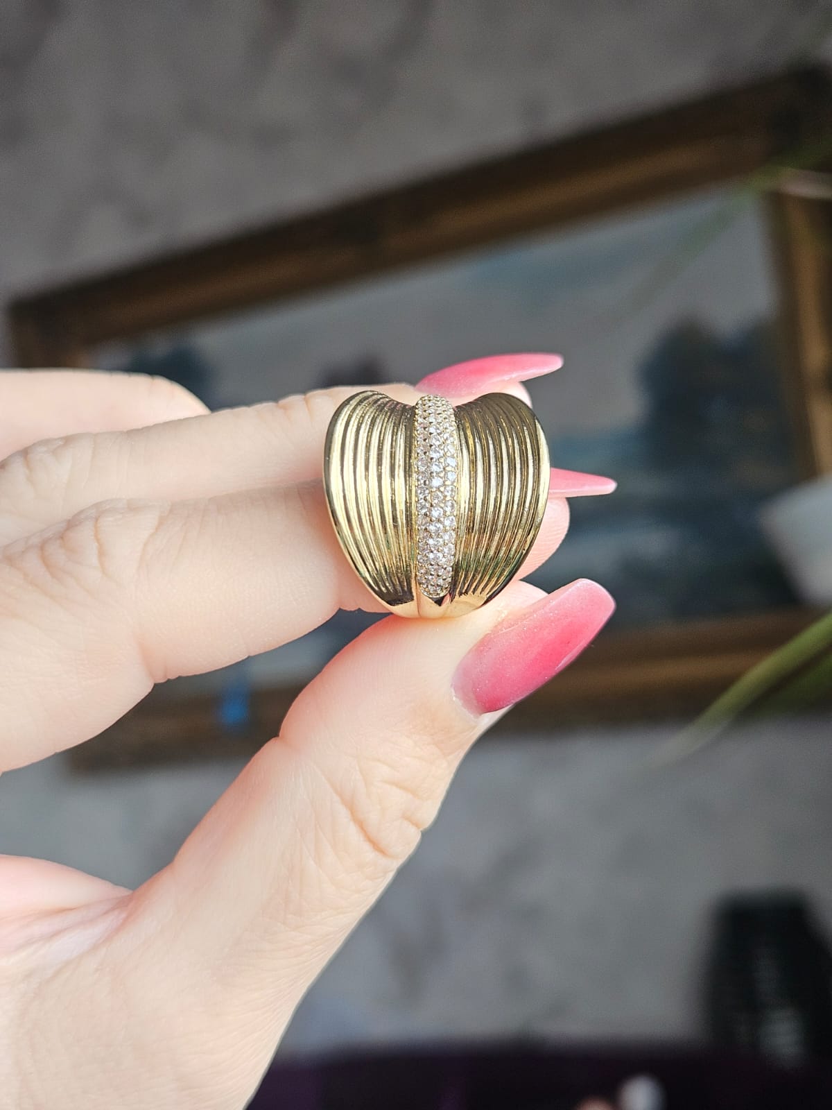 Slowshe-14K Altın Kaplama Yelpaze Yüzük