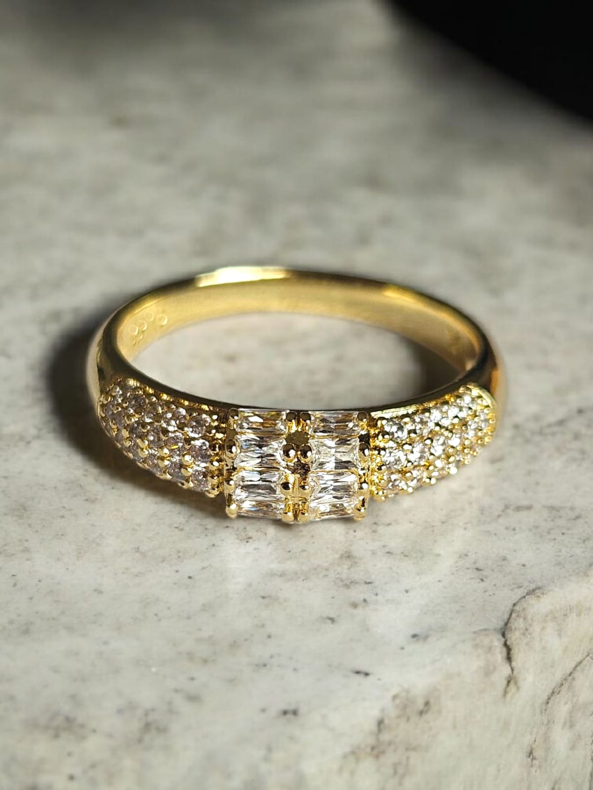 Slowshe-14K Altın Kaplama Zirkon Taşlı yüzük