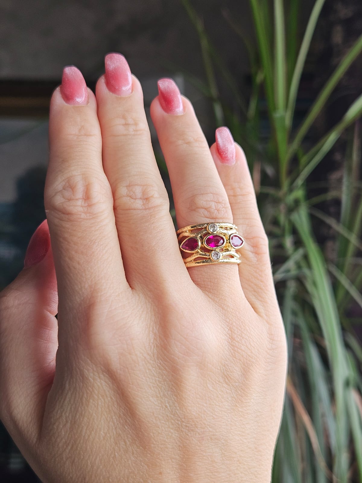 Slowshe-14K Altın Kaplama Yakut Taşlı yüzük