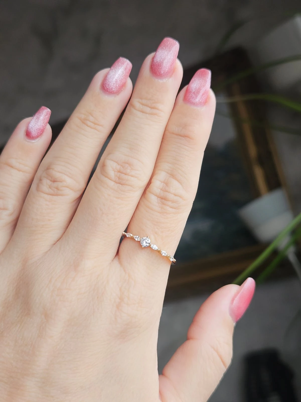 Slowshe-14K Altın Kaplama Minimal Taşlı Yüzük