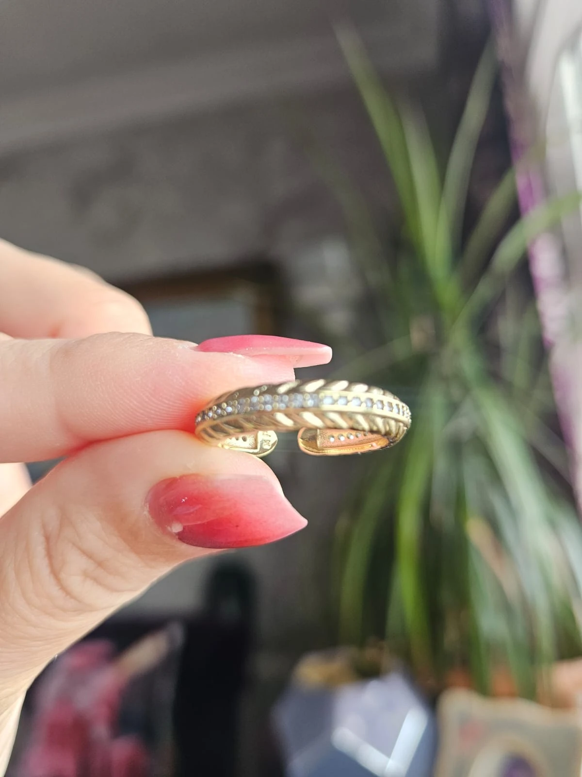 Slowshe-14K Altın Kaplama Uruntu Yüzük