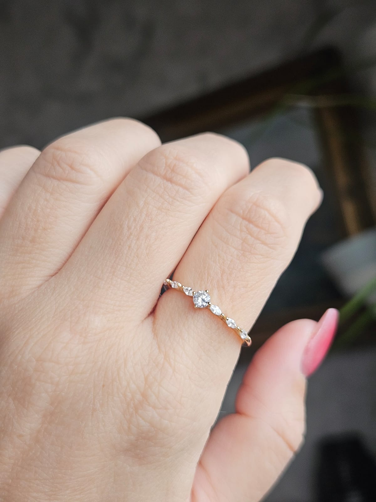 Slowshe-14K Altın Kaplama Minimal Taşlı Yüzük