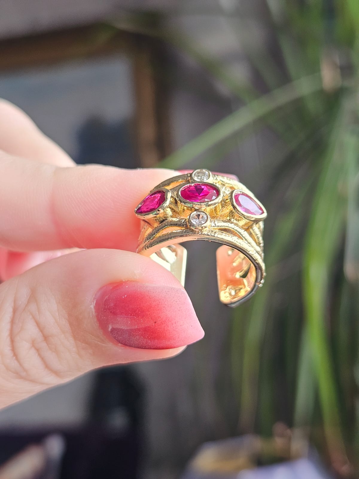 Slowshe-14K Altın Kaplama Yakut Taşlı yüzük