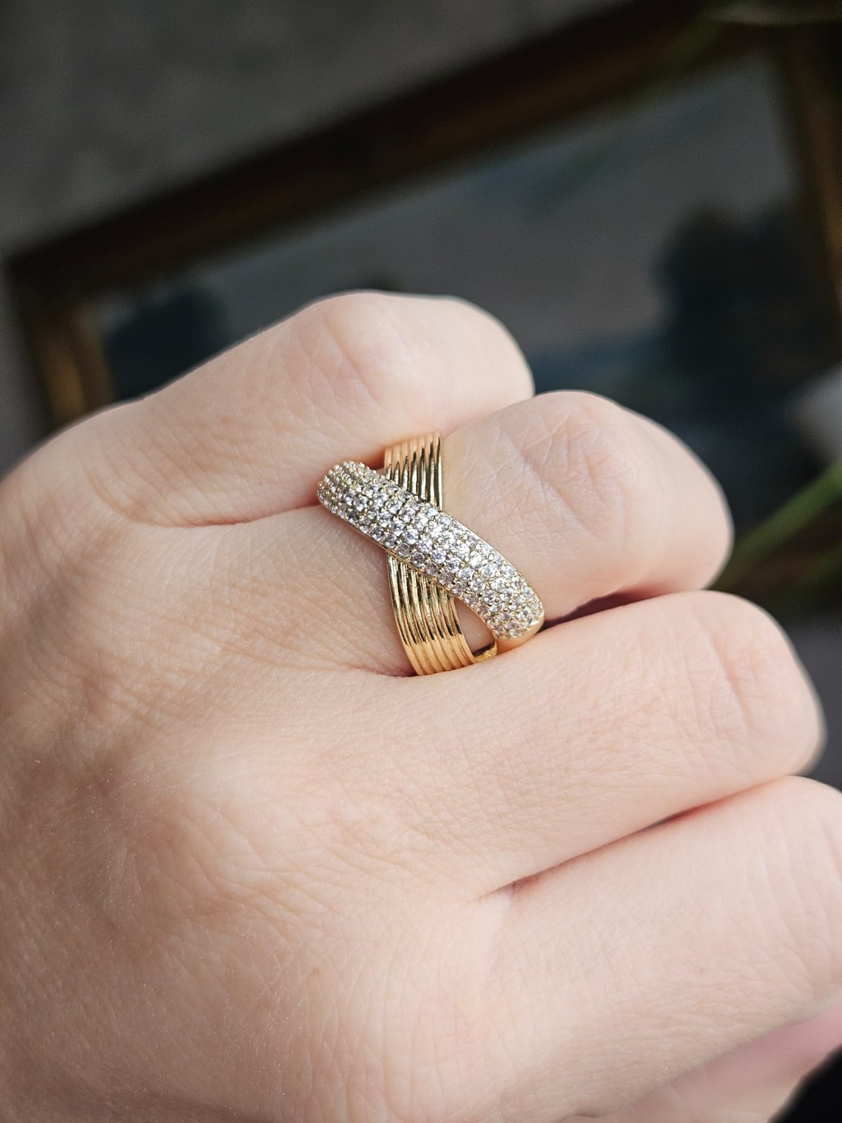 Slowshe-14K Altın Kaplama Çapraz Yüzük