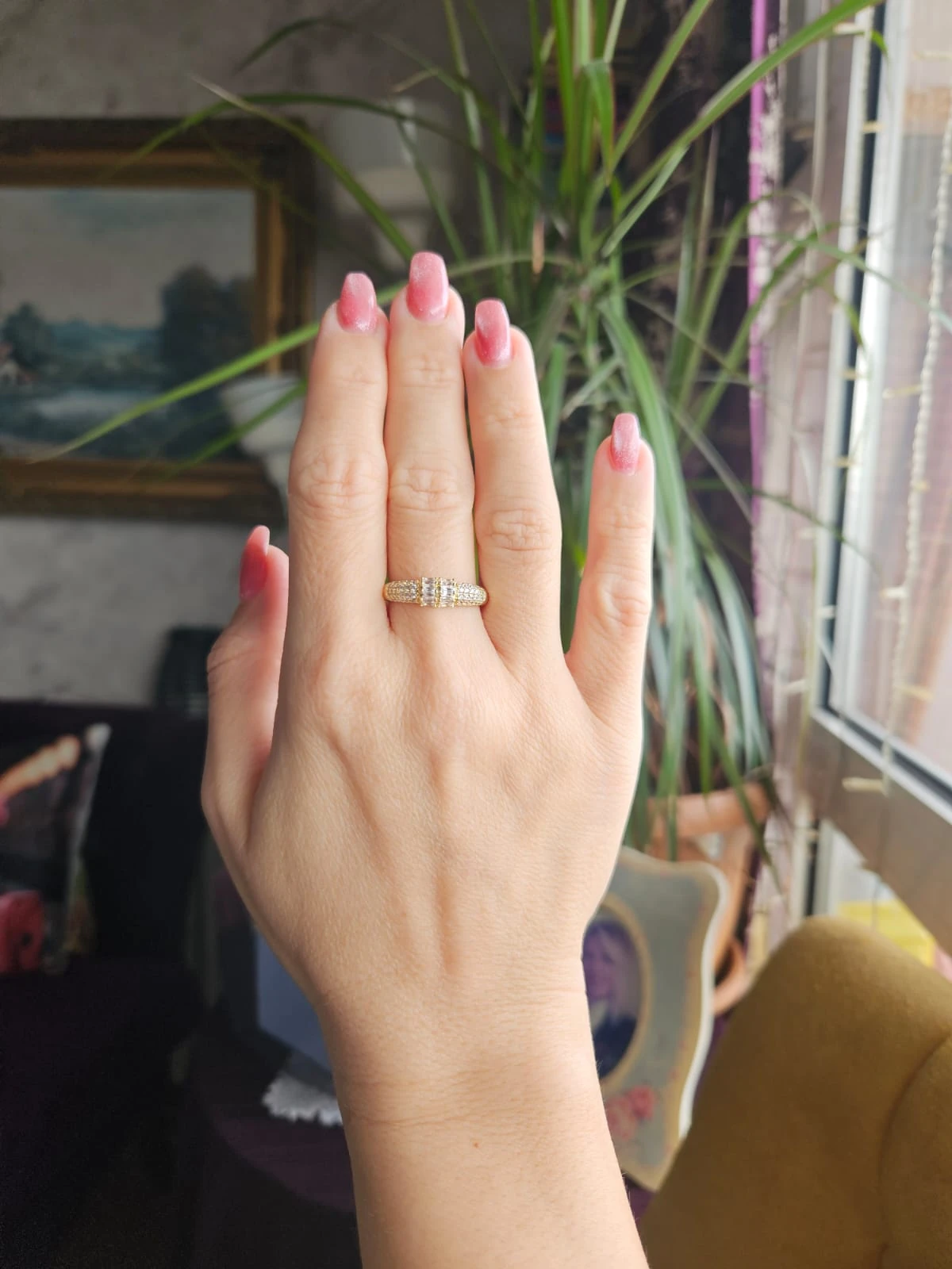 Slowshe-14K Altın Kaplama Zirkon Taşlı yüzük