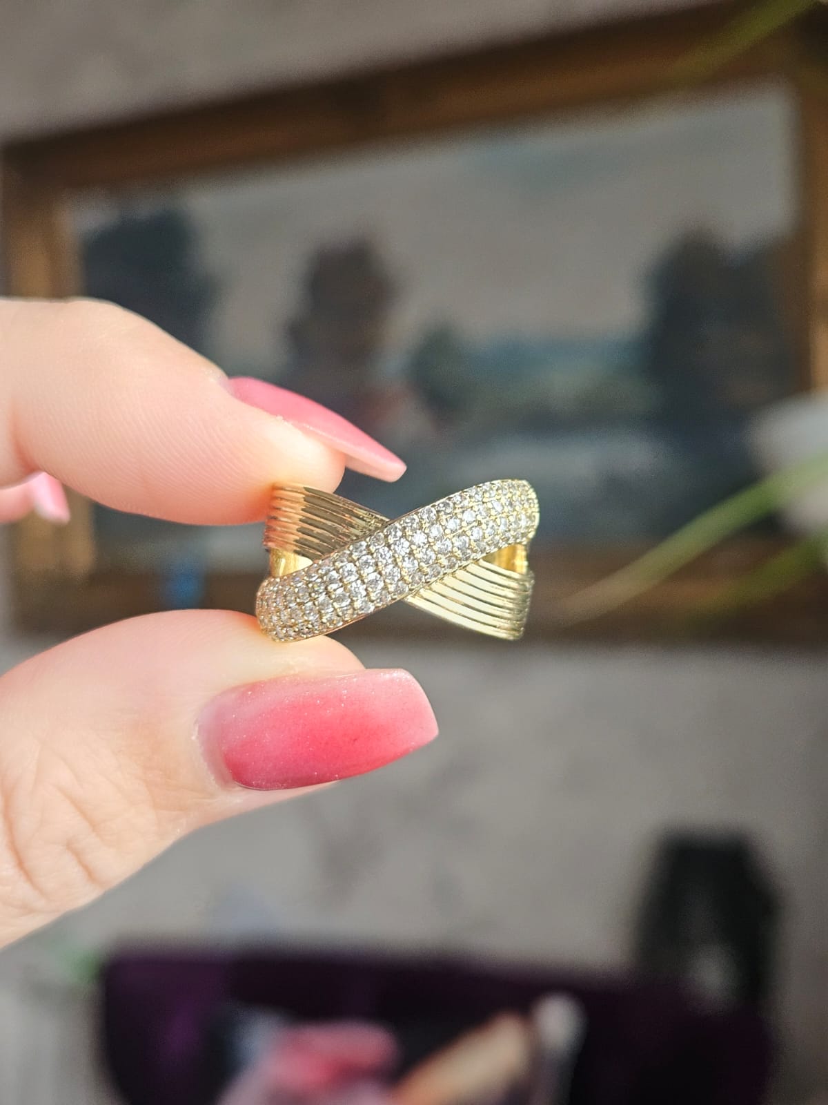 Slowshe-14K Altın Kaplama Çapraz Yüzük