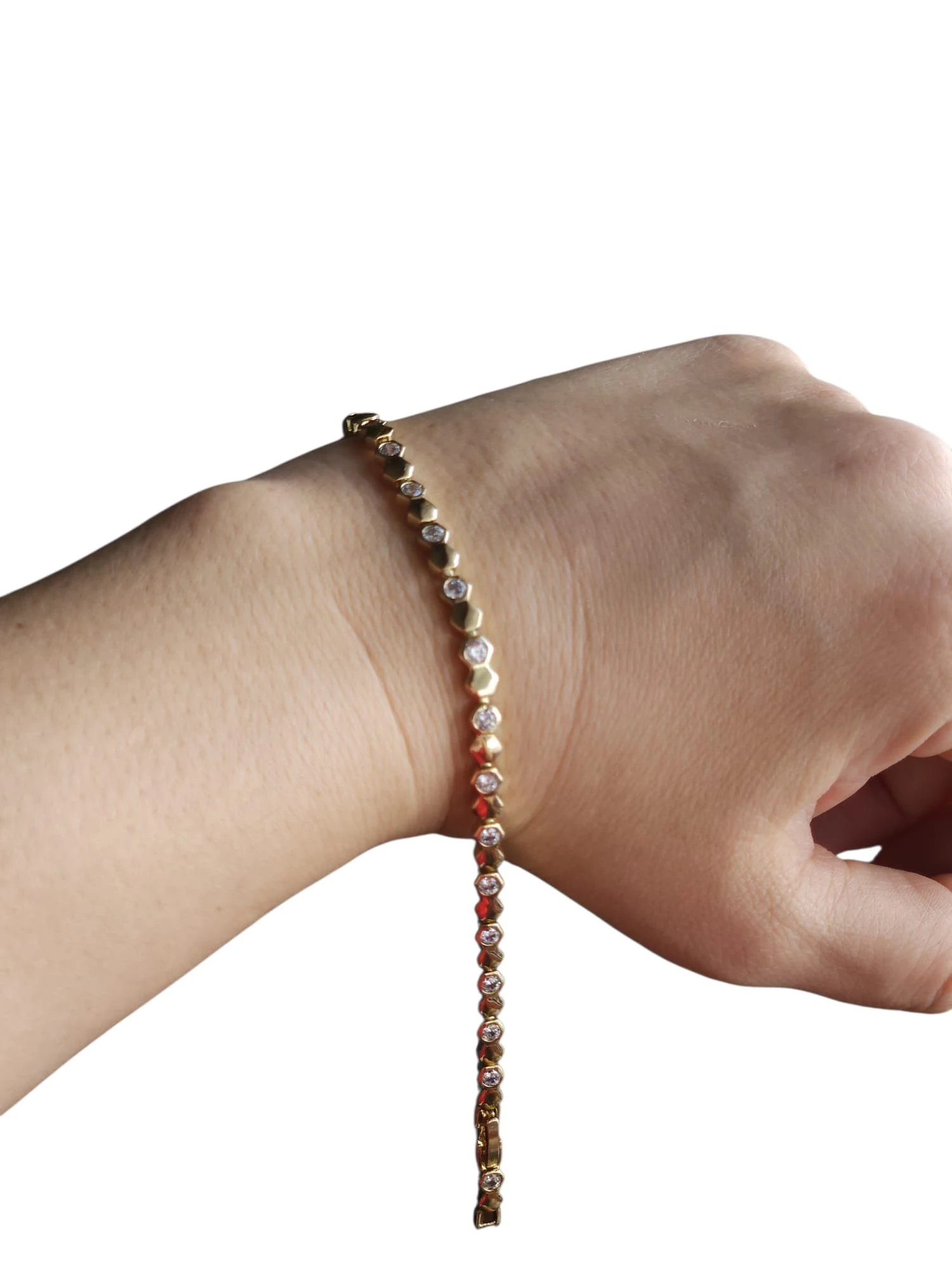 14K Gold Renkli Vip Seri Petek Taşlı Bileklik