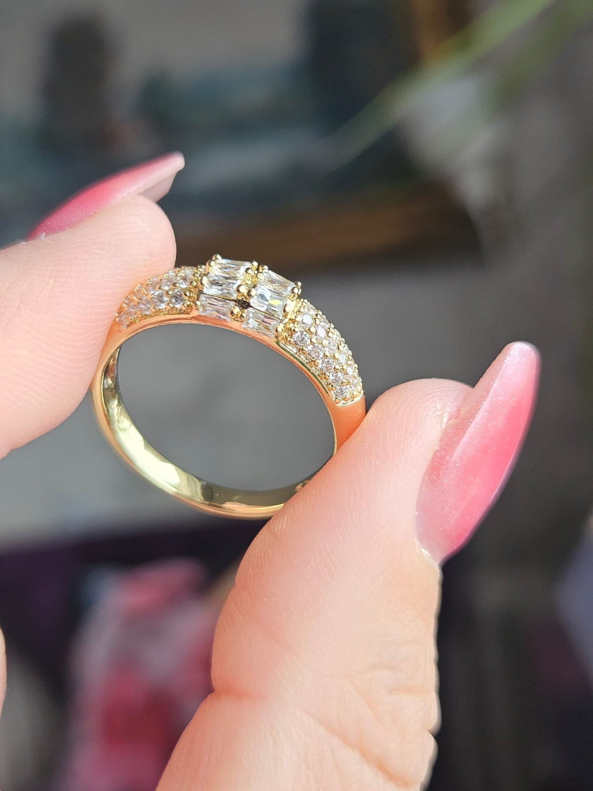 Slowshe-14K Altın Kaplama Zirkon Taşlı yüzük