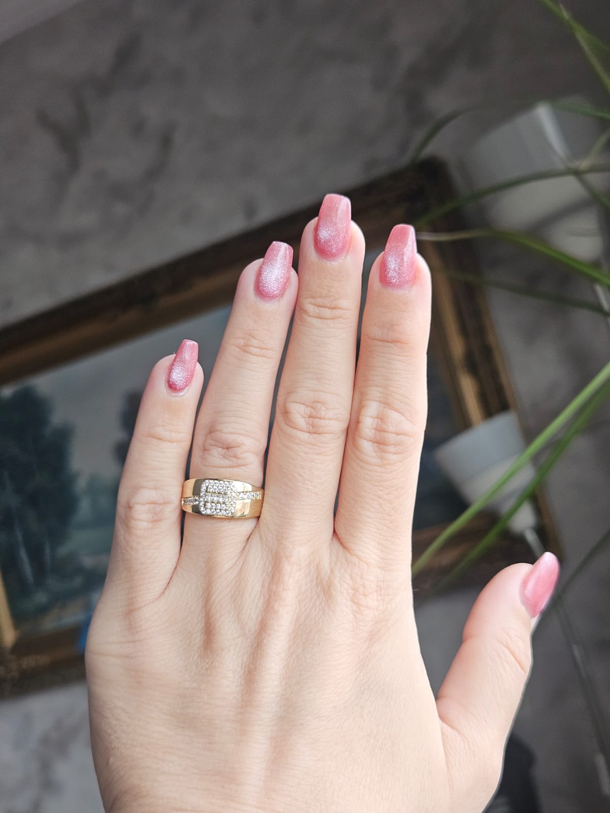 Slowshe-14K Altın Kaplama Baget Taşlı Yüzük