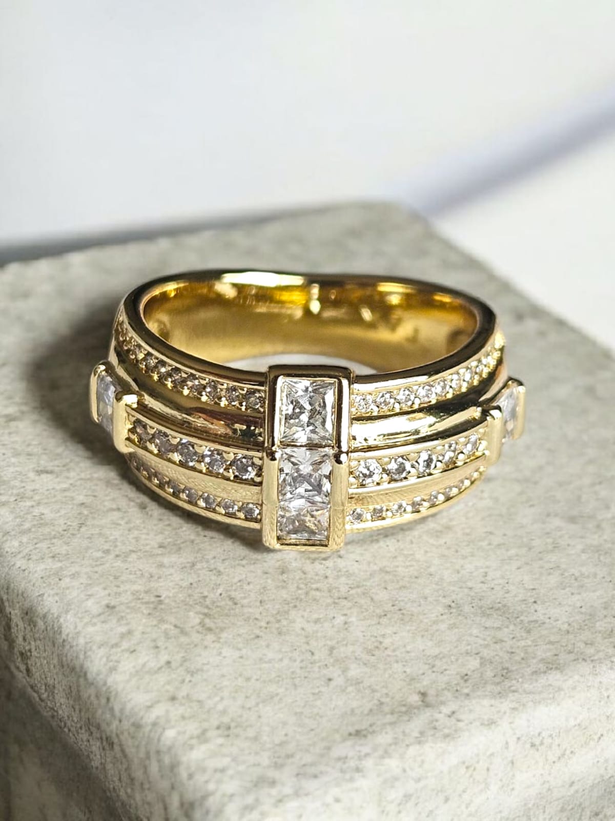 Slowshe-14K Altın Kaplama Dolgu Taşlı Yüzük