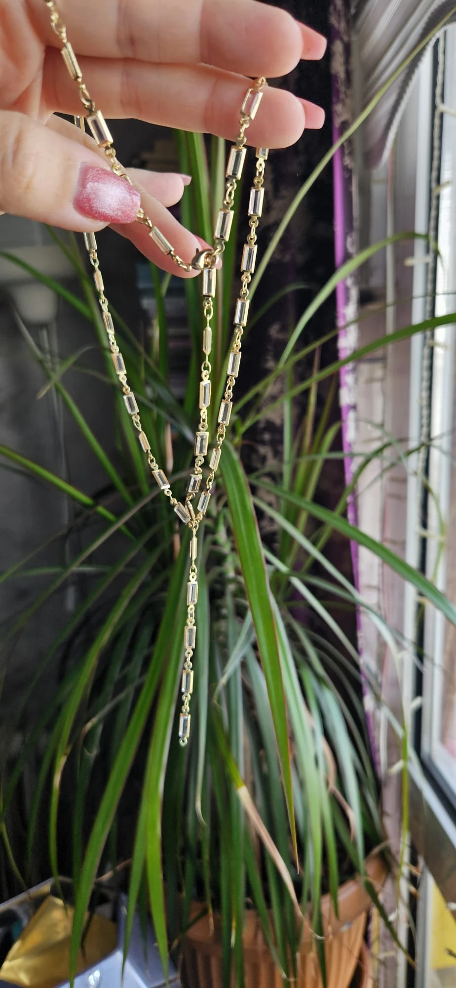 SLOWSHE – 14 K GOLD KAPLAMA ŞEFFAF TAŞLI KOLYE (Zincir Uzunluğu: 45 cm)