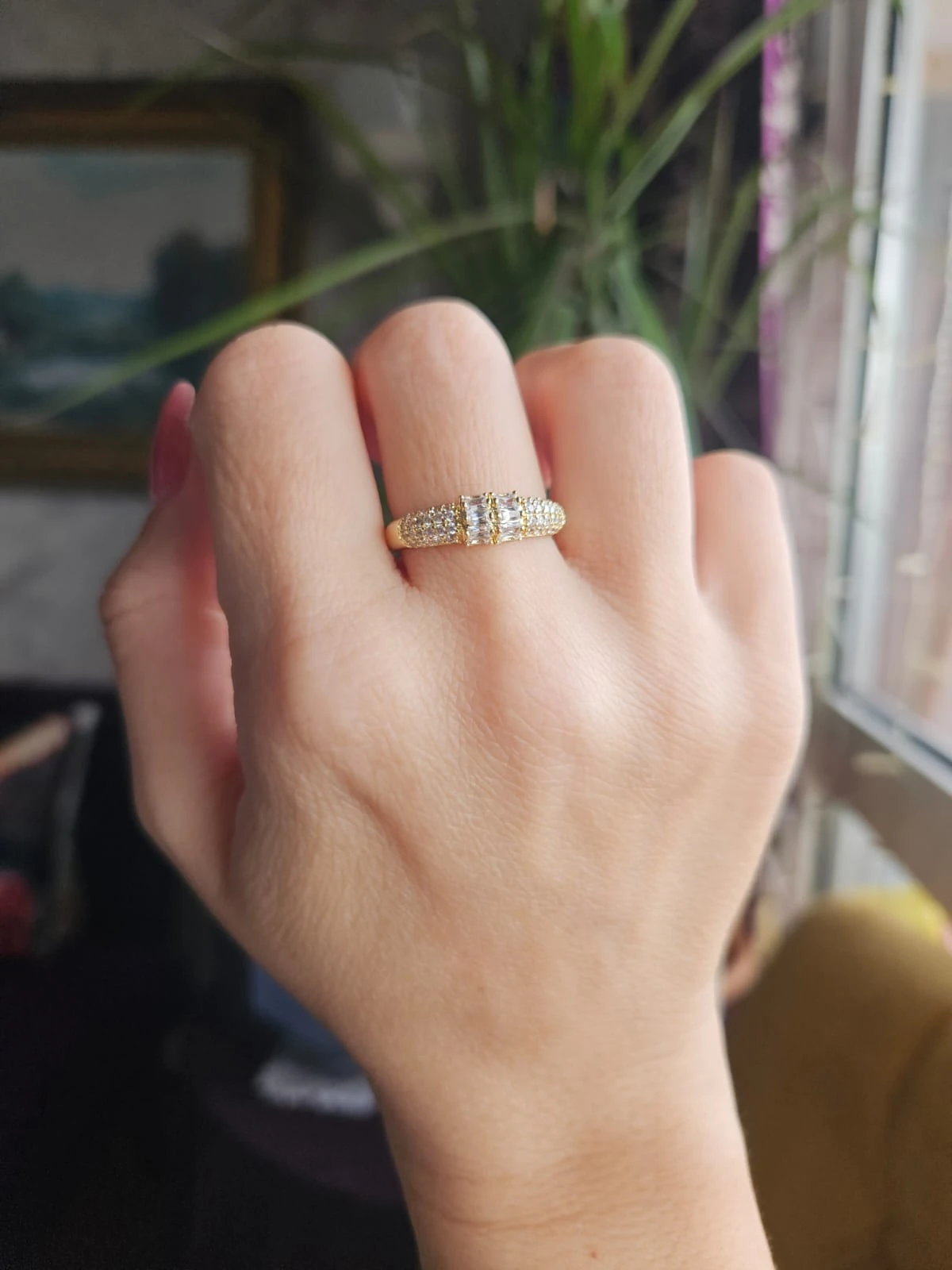 Slowshe-14K Altın Kaplama Zirkon Taşlı yüzük