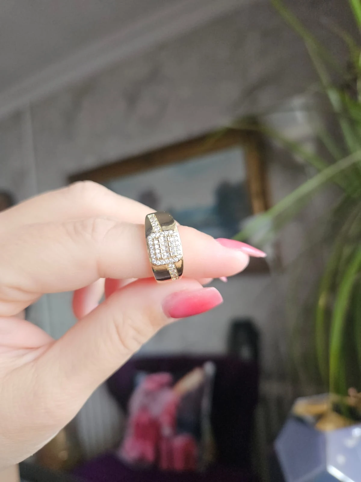 Slowshe-14K Altın Kaplama Baget Taşlı Yüzük