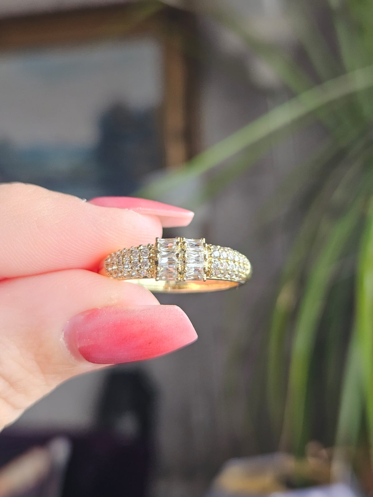 Slowshe-14K Altın Kaplama Zirkon Taşlı yüzük