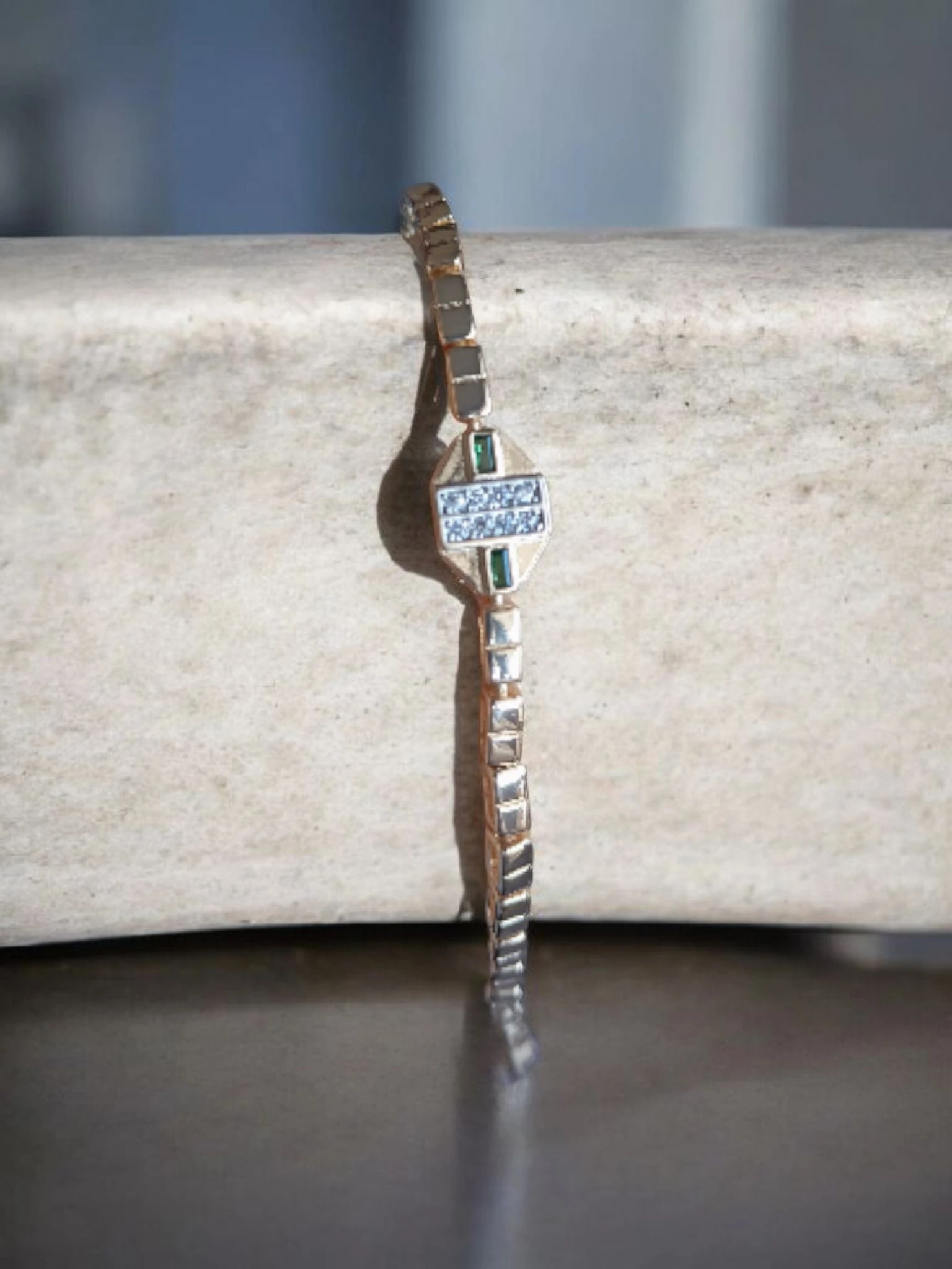 14K Gold Renkli Vip Seri Yeşil Taşlı Bileklik