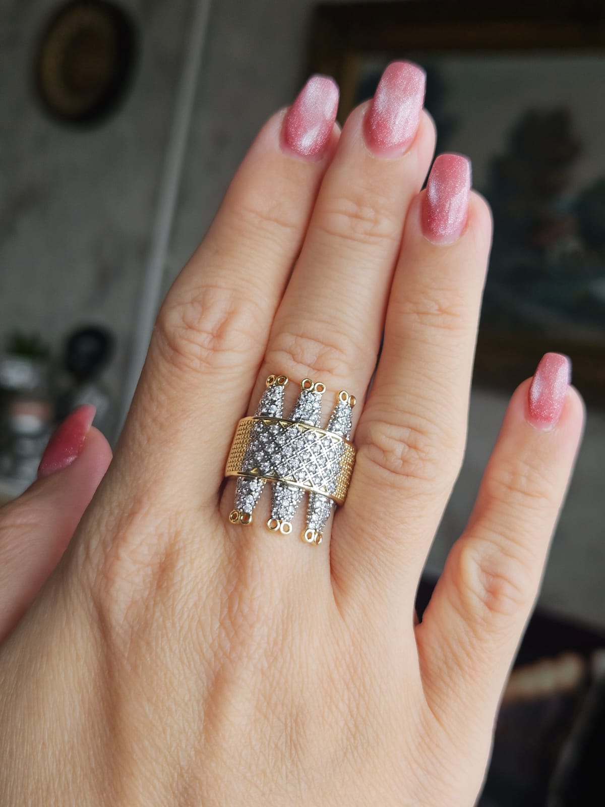 Slowshe-14K Altın Kaplama Hammer Yüzük