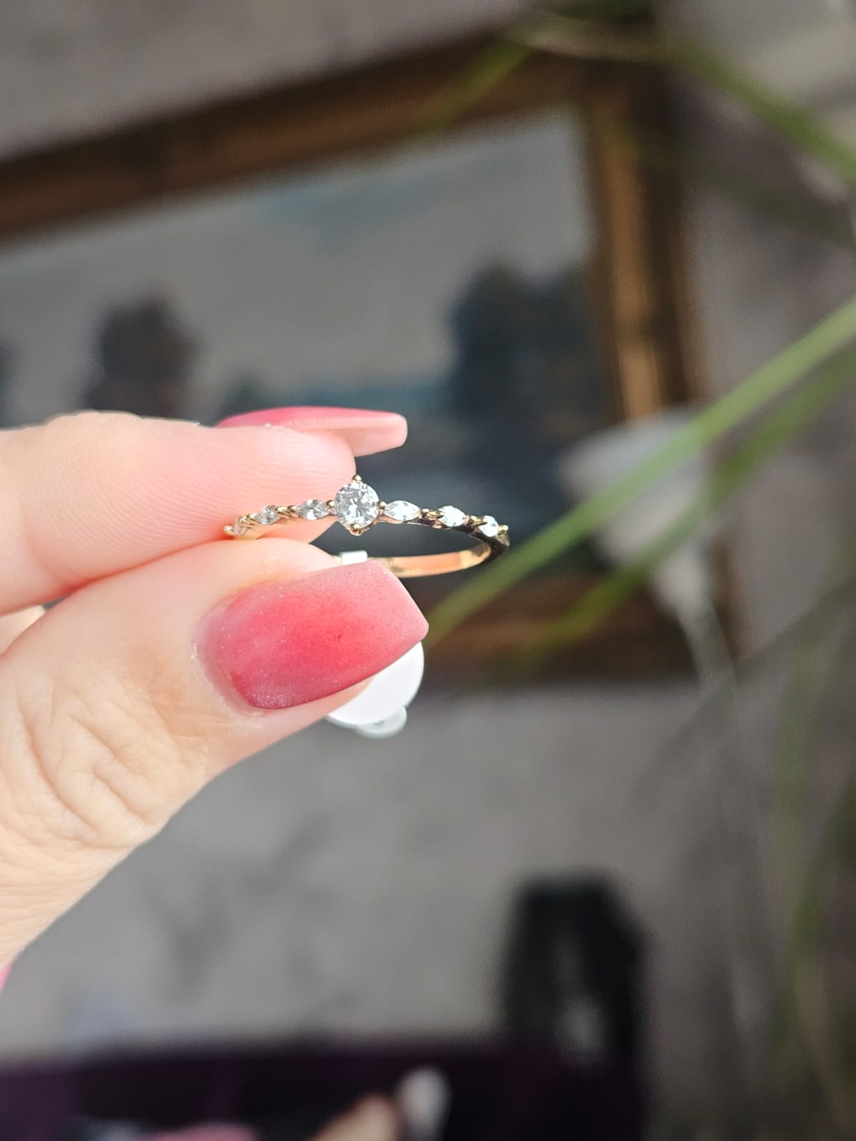 Slowshe-14K Altın Kaplama Minimal Taşlı Yüzük