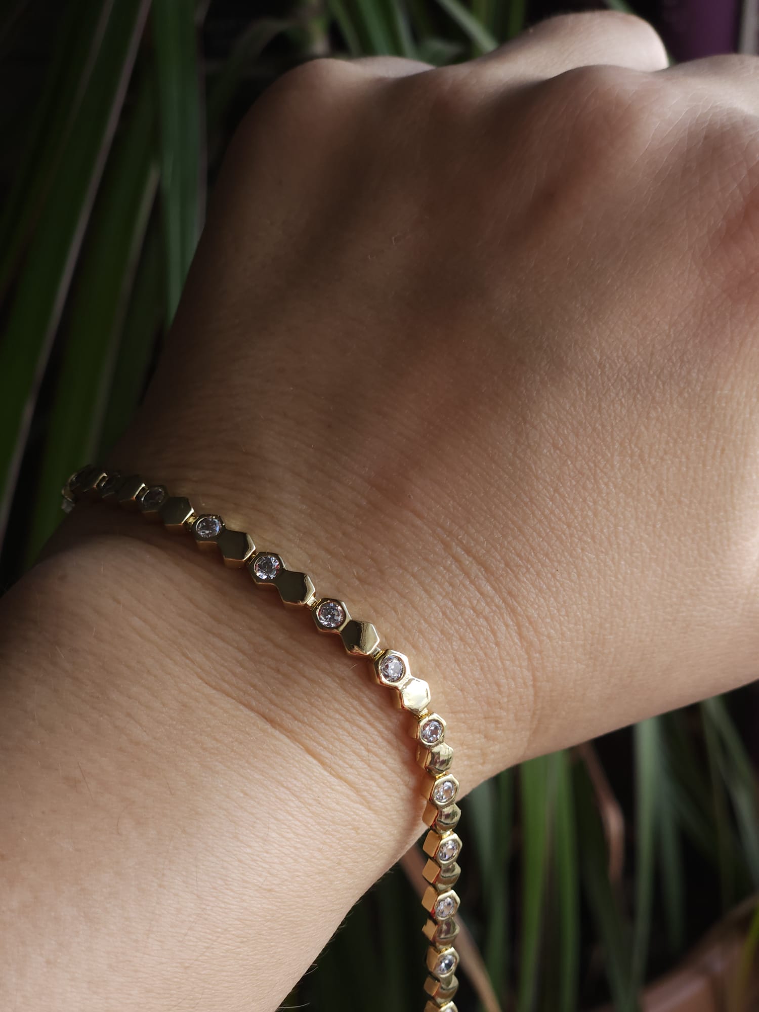 14K Gold Renkli Vip Seri Petek Taşlı Bileklik