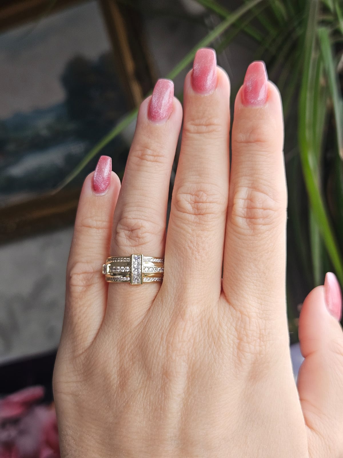 Slowshe-14K Altın Kaplama Dolgu Taşlı Yüzük