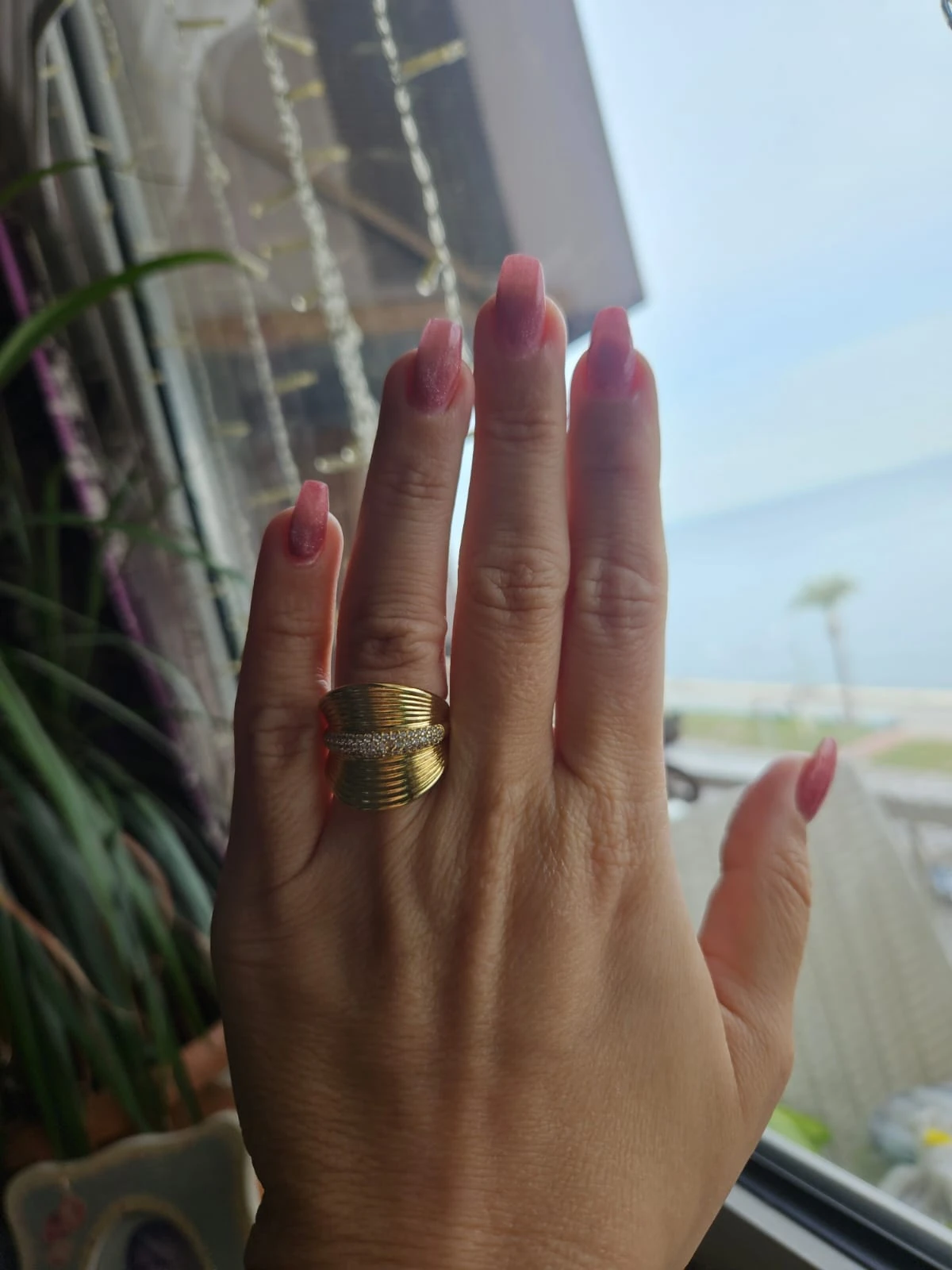 Slowshe-14K Altın Kaplama Yelpaze Yüzük