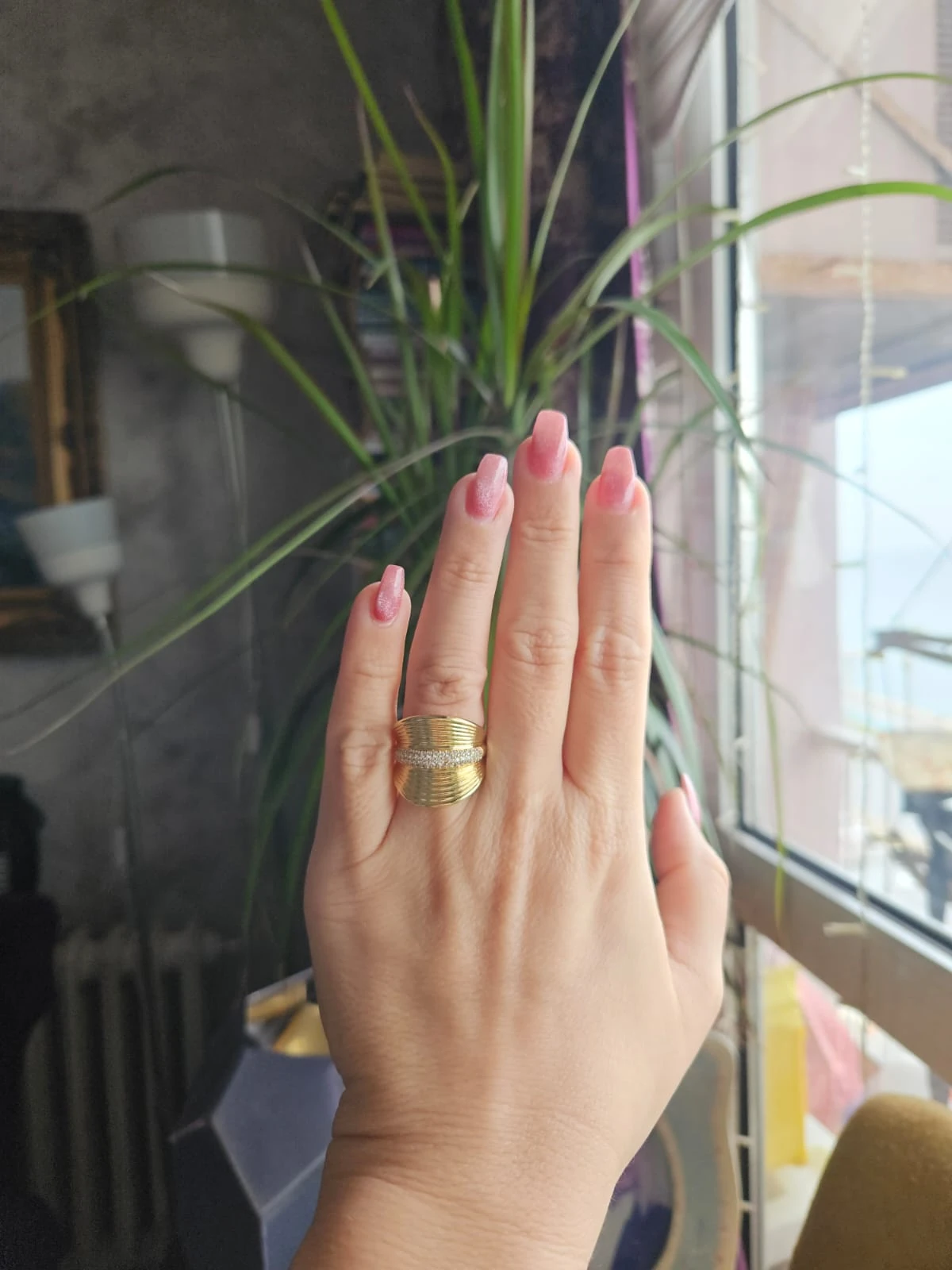 Slowshe-14K Altın Kaplama Yelpaze Yüzük