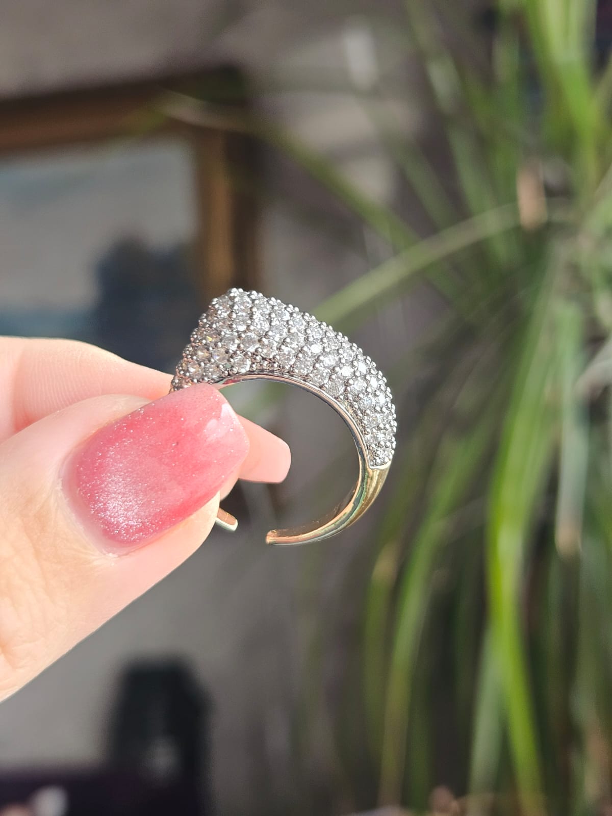 Slowshe-14K Altın Kaplama Zirkon Taşlı Asimetrik Yüzük