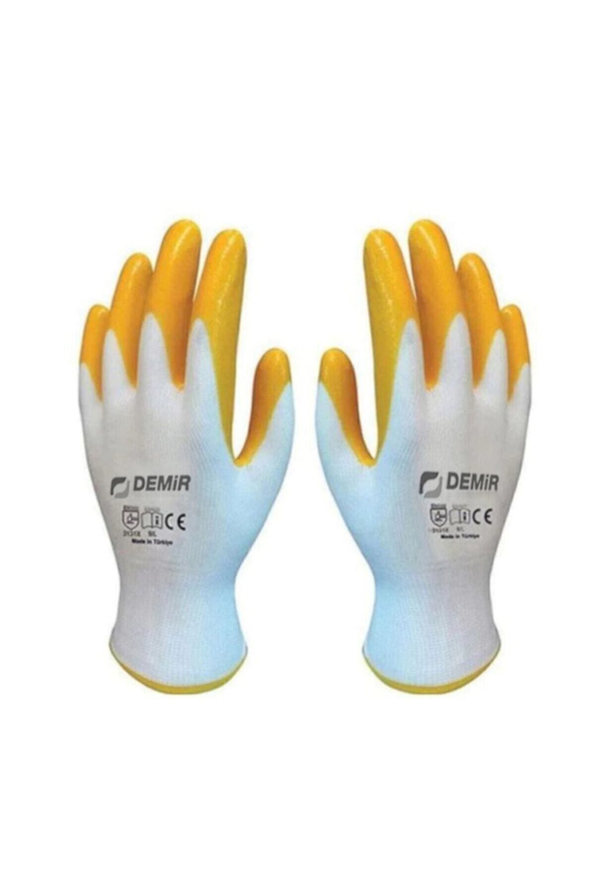 Demir Safety Sarı Nitril İnşaat Tarım Montaj İş Eldiveni 12 Çift-no:10