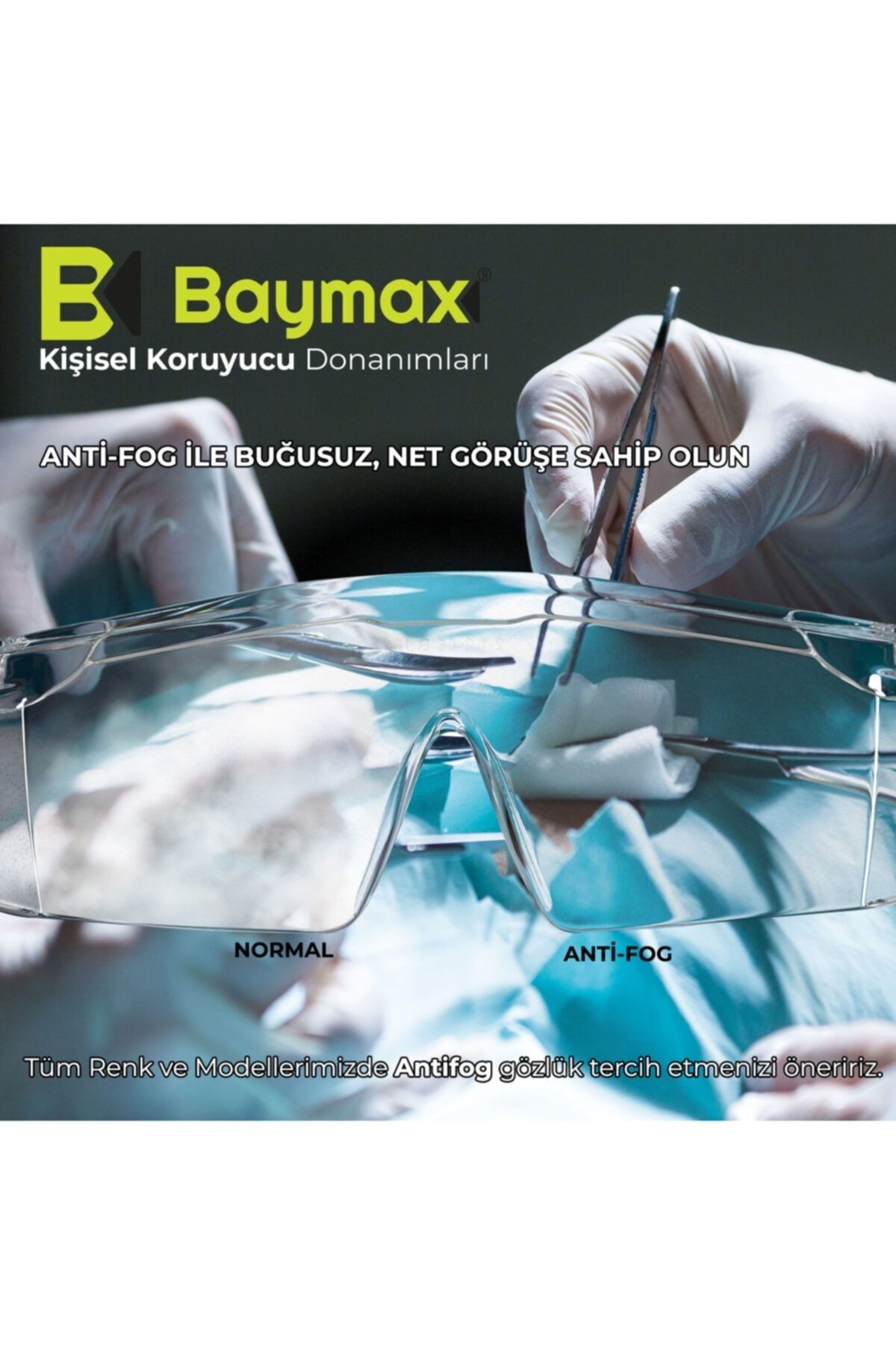 Baymax S400 Siyah Buğulanmaz Kaynakçı İş Güvenliği Koruyucu Gözlük