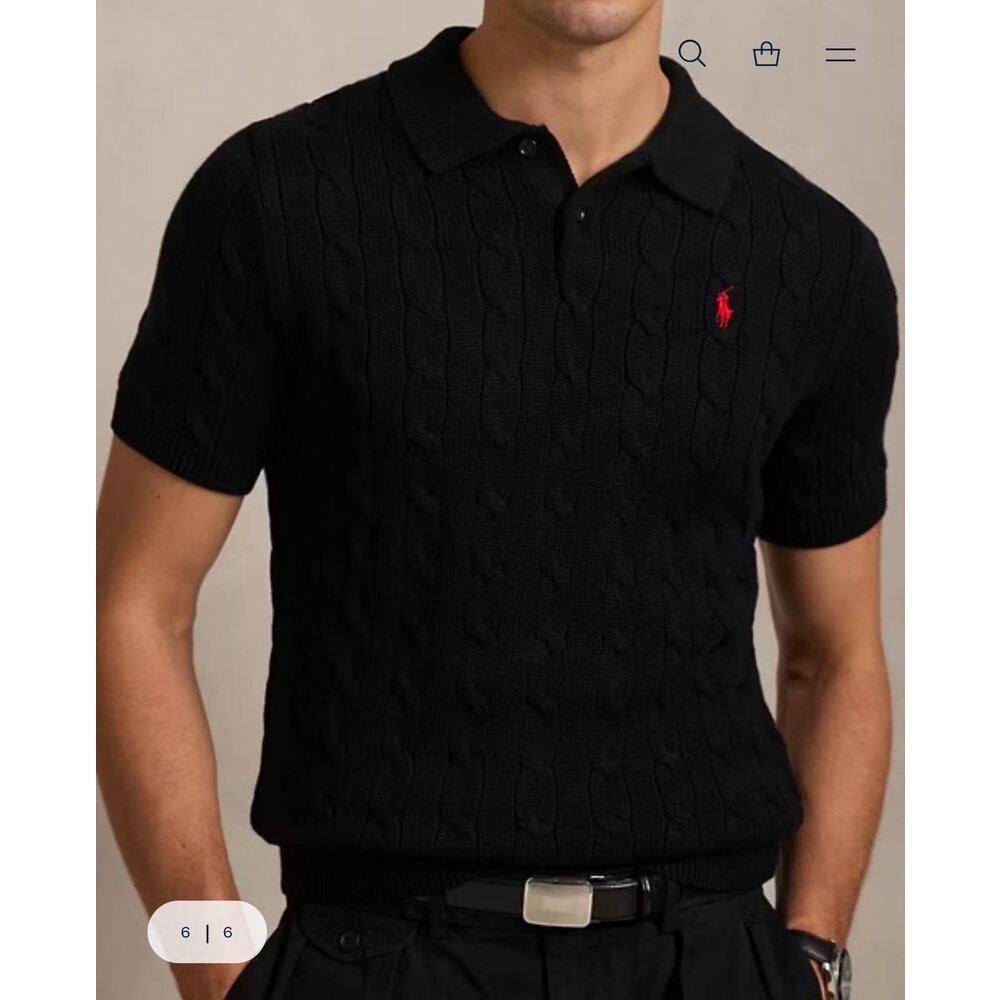 Polo Ralph Lauren Örgü Desen Polo Yaka Triko Siyah