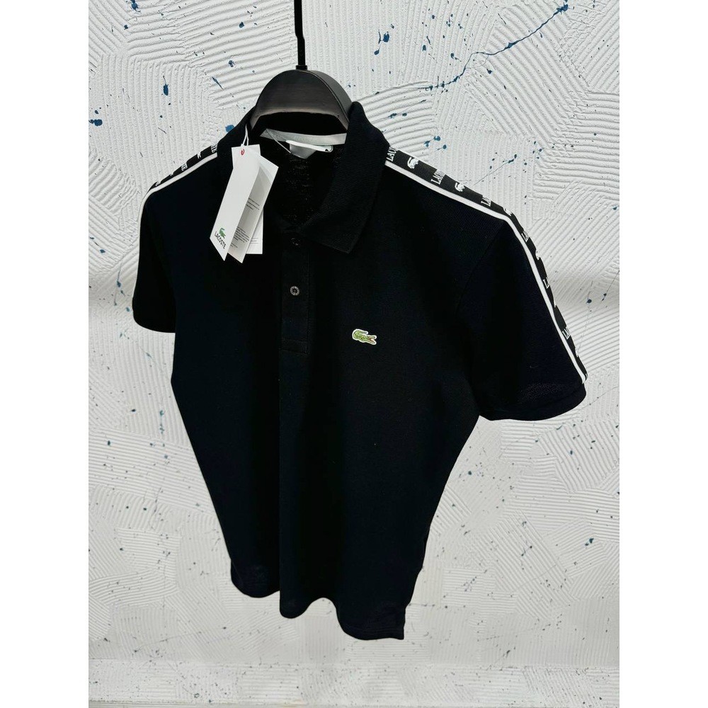 Lacoste Polo Yaka Omuz Şeritli Siyah