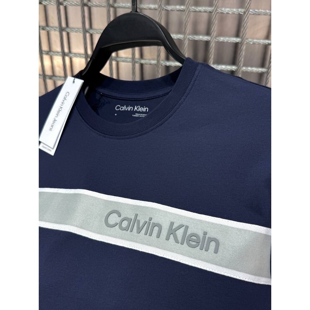 Calvin Klein Şeritli Bisiklet Yaka Lacivert