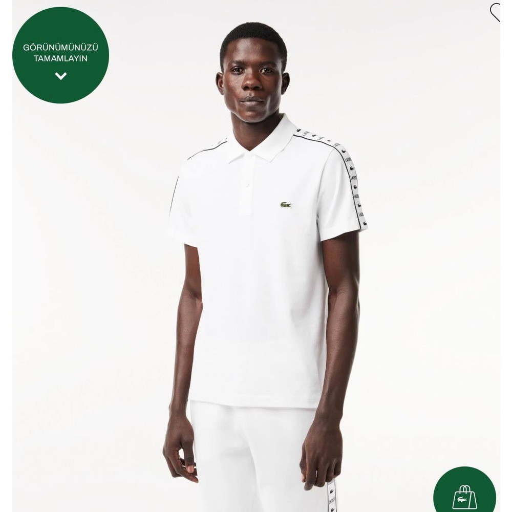 Lacoste Polo Yaka Omuz Şeritli Beyaz