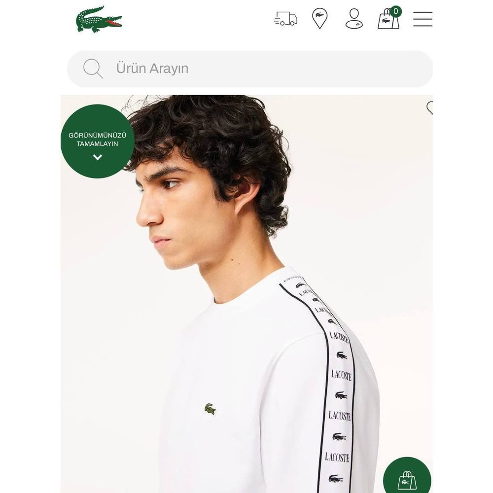 Lacoste Şeritli Sweatshirt Beyaz