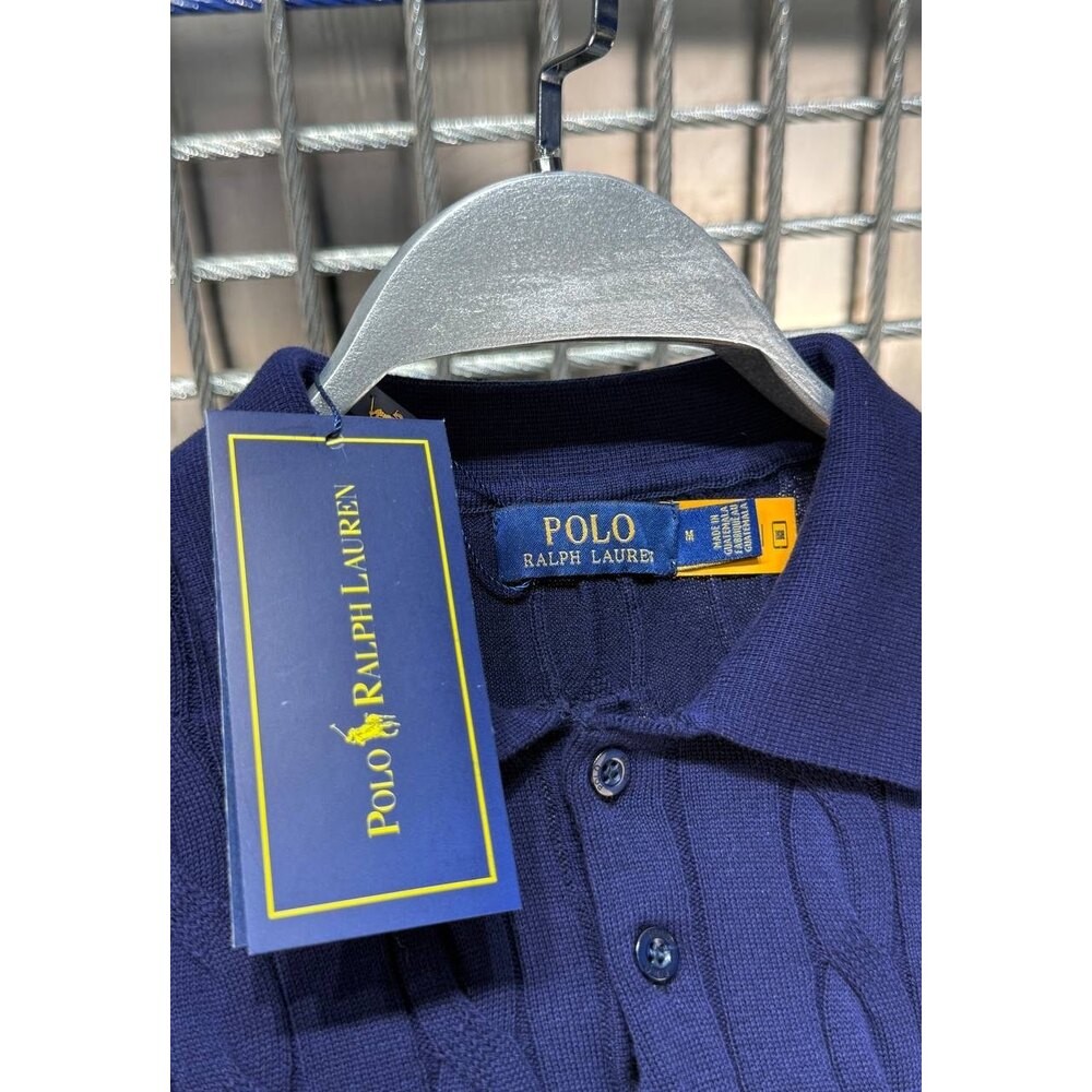 Polo Ralph Lauren Örgü Desen Polo Yaka Triko Lacivert