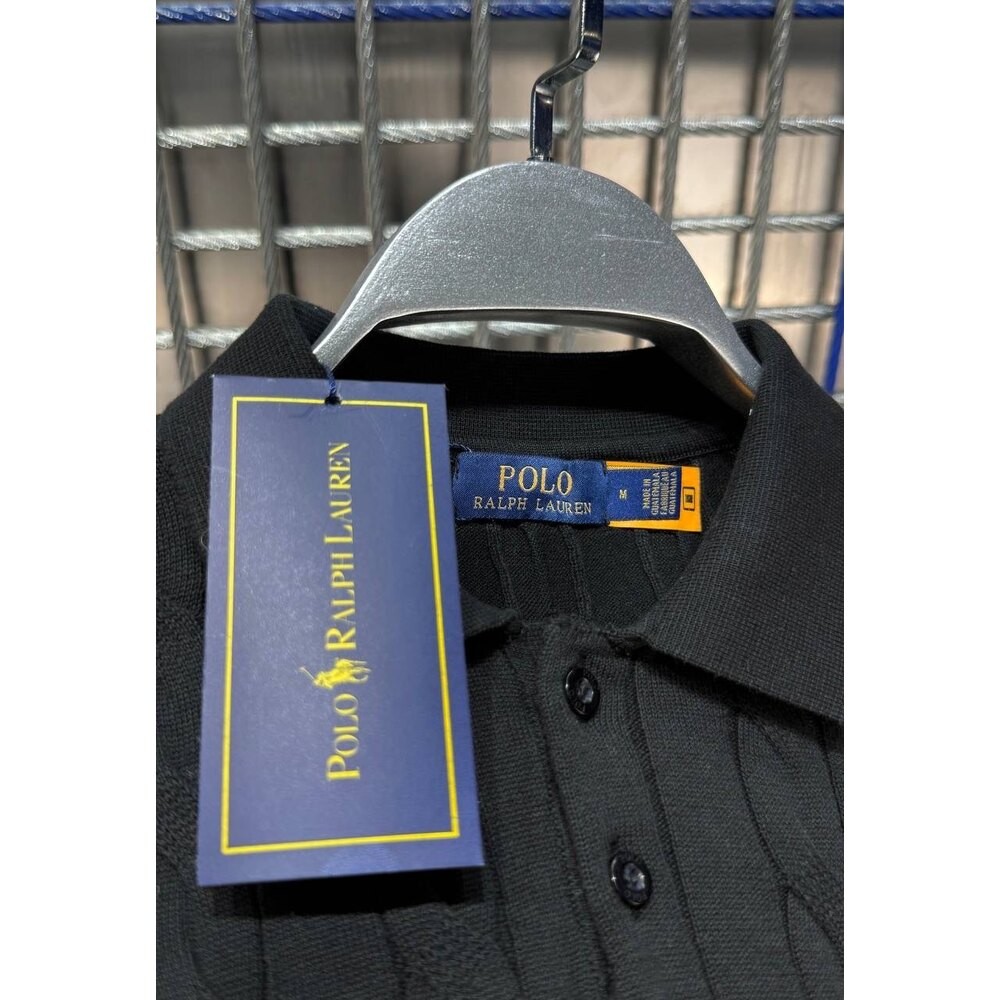 Polo Ralph Lauren Örgü Desen Polo Yaka Triko Siyah
