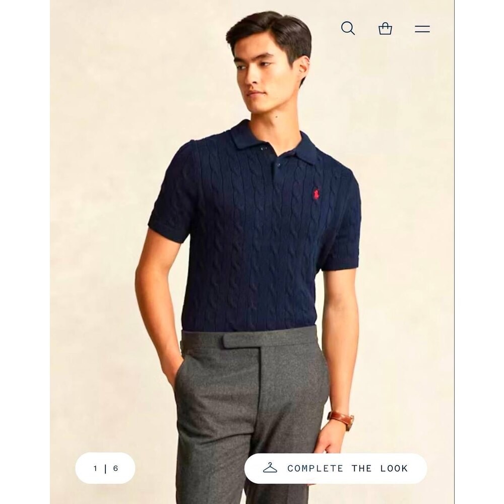 Polo Ralph Lauren Örgü Desen Polo Yaka Triko Lacivert