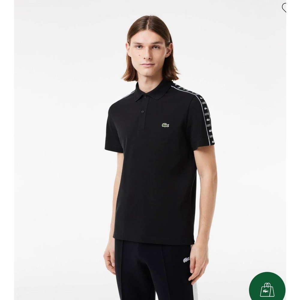 Lacoste Polo Yaka Omuz Şeritli Siyah