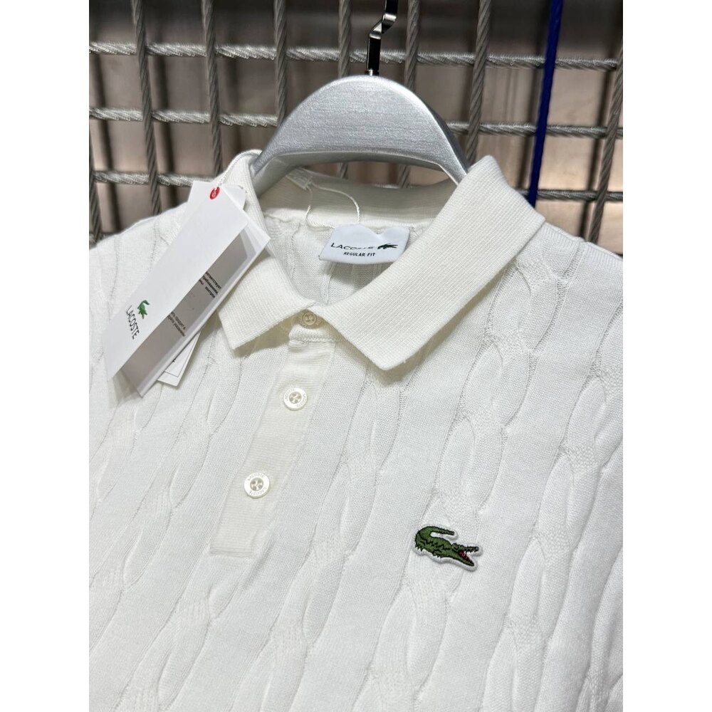 Lacoste Örgü Desen Polo Yaka Triko Beyaz