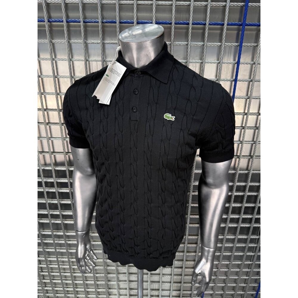 Lacoste Örgü Desen Polo Yaka Triko Siyah