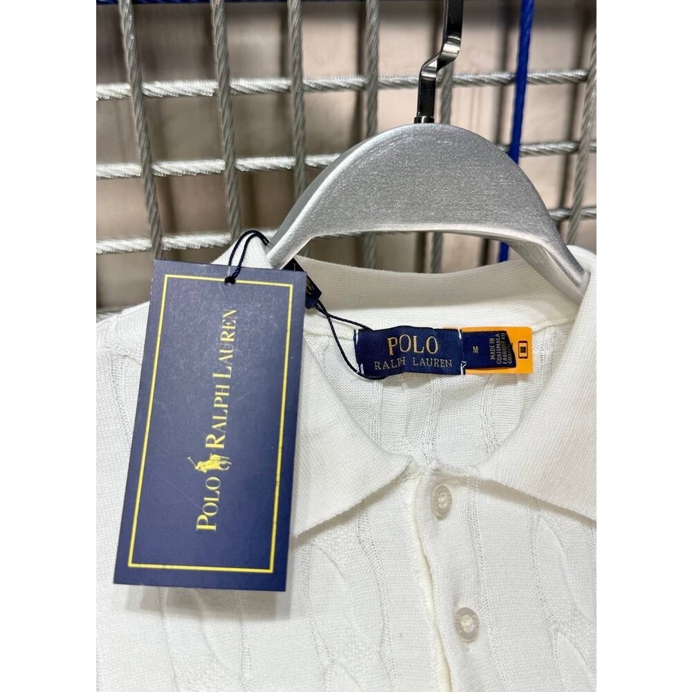 Polo Ralph Lauren Örgü Desen Polo Yaka Triko Beyaz